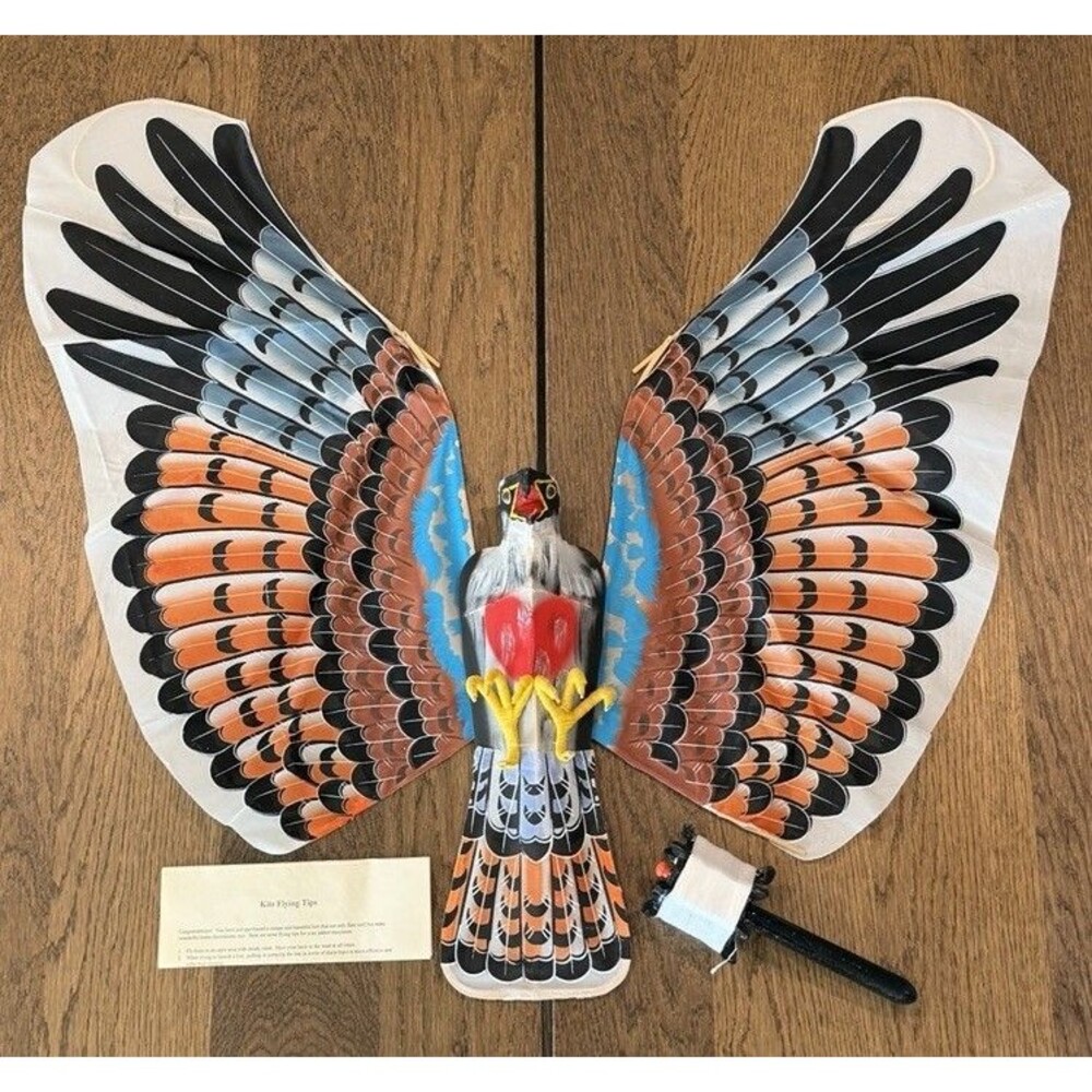 Vtg 70’s 3D Chinese Eagle Bird Kite Paper Bamboo Colorful Hand Painted